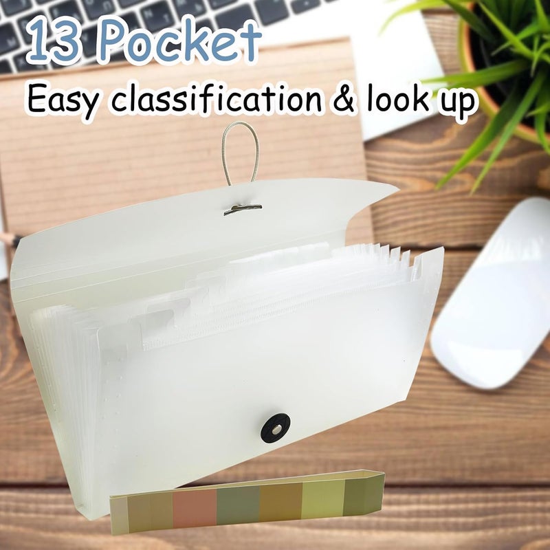 Gtheimn Portable 13-Pocket Receipt & Coupon Organizer, Small Expanding Accordion File Folder with Labels, Long Ticket Size Holder for Bills, Checks, and Travel Documents (10.2" x 5.5"), White - Image 5